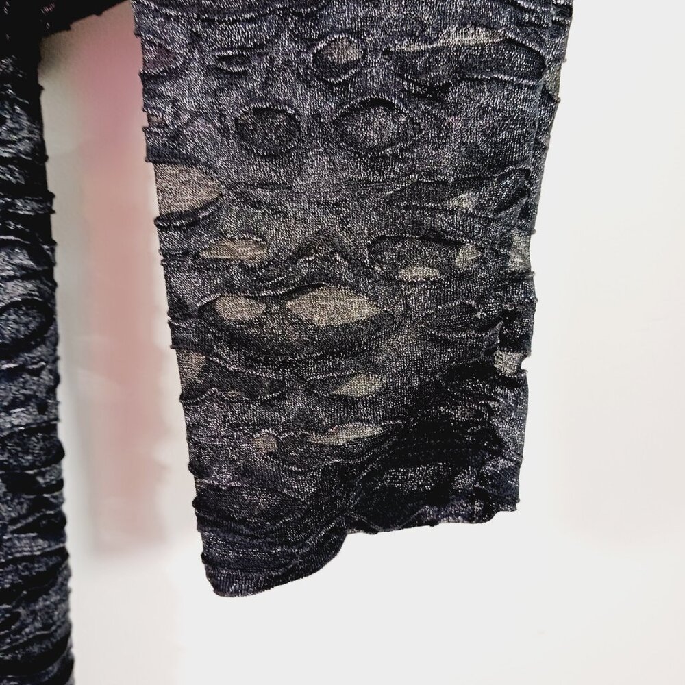 BCBG Maxazria, NWT Black Gunmetal Sheer Shiny Leggings W 3D Cutout Overlay, Goth - Picture 9 of 16
